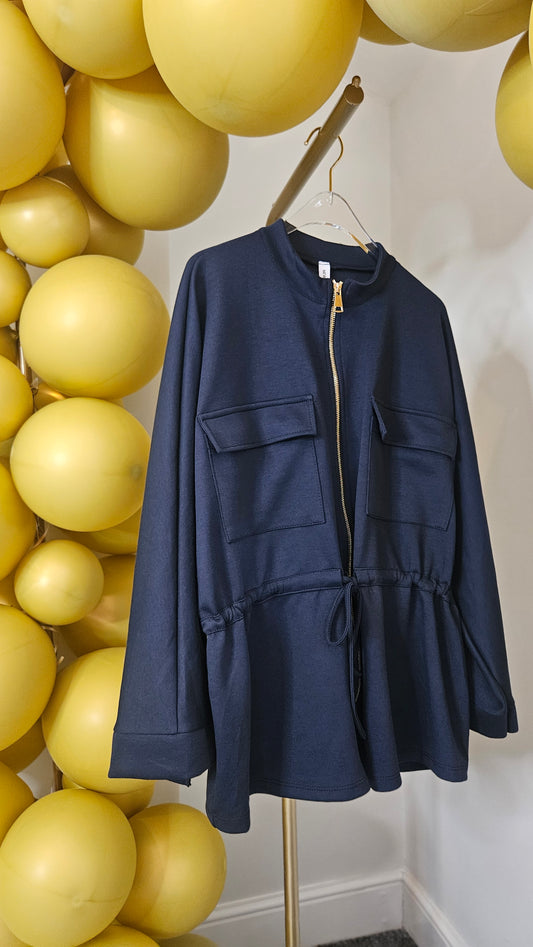 Sassy Drawstring Jacket - (Navy) - One Size