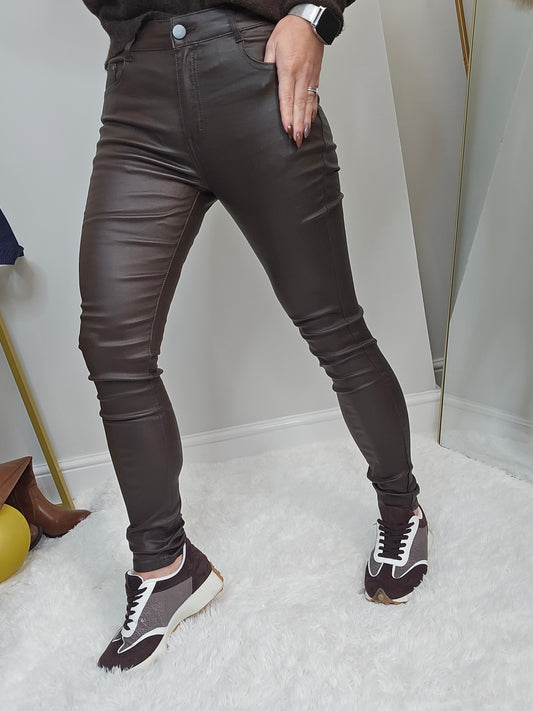 Burford PU Coated Skinny Jeans - Chocolate (G Smack) - (choose your Size)