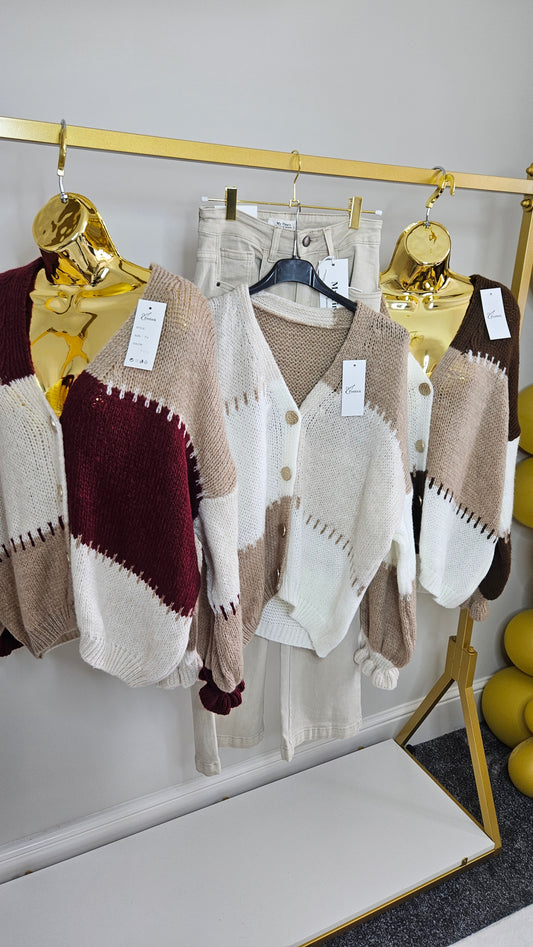 Patsy Patchwork Cardigan - (Wine) - One Size fits up to Size 16