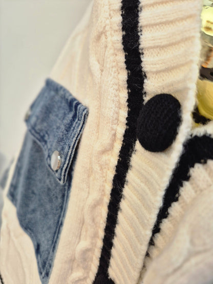 Callie Cable Cardigan with Denim - One Size - fits from Size 12 up to Size 18