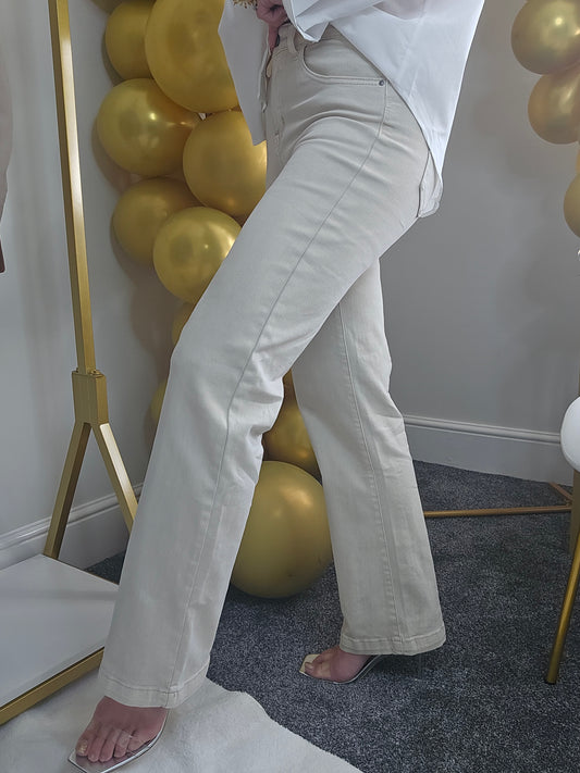 My Tina's Premium Wide Leg Jeans  - Ecru (choose your Size)