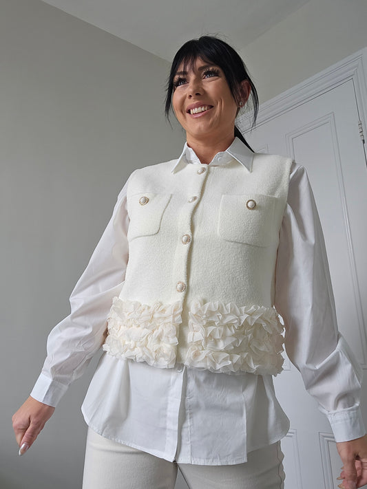Rita Ruffle Shirt & Tank Set - (choose your Size) - Cream