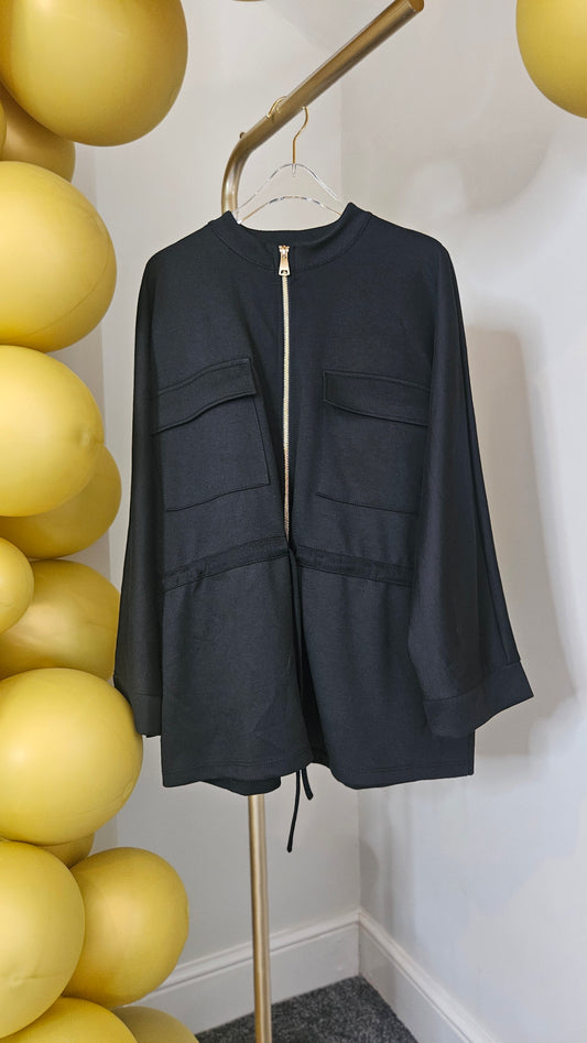 Sassy Drawstring Jacket - (Black) - One Size