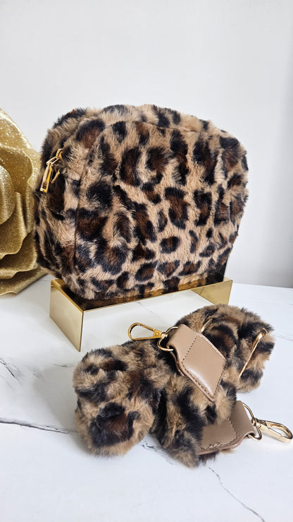 Oslo Leopard Faux Fur Bag - Chocolate Brown