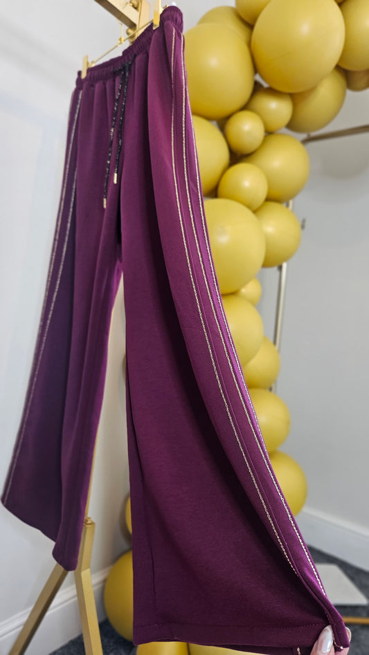 Sassy Metallic Wide Leg Pants - (Wine) - One Size