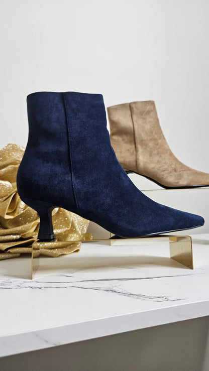 Kensington Ankle Boots with Low Block Kitten Heel - Navy (choose your Size)