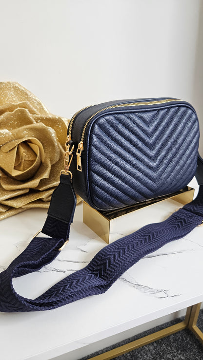 Charlotte Quilted Bag - Navy (Gold Tone)