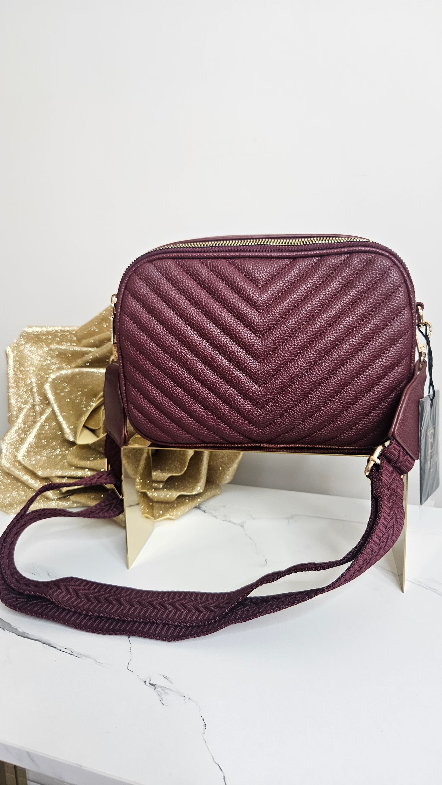 Charlotte Quilted Bag - Wine (Gold Tone)