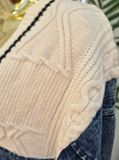 Callie Cable Cardigan with Denim - One Size - fits from Size 12 up to Size 18