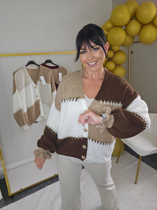 Patsy Patchwork Cardigan - (Chocolate) - One Size fits up to Size 16