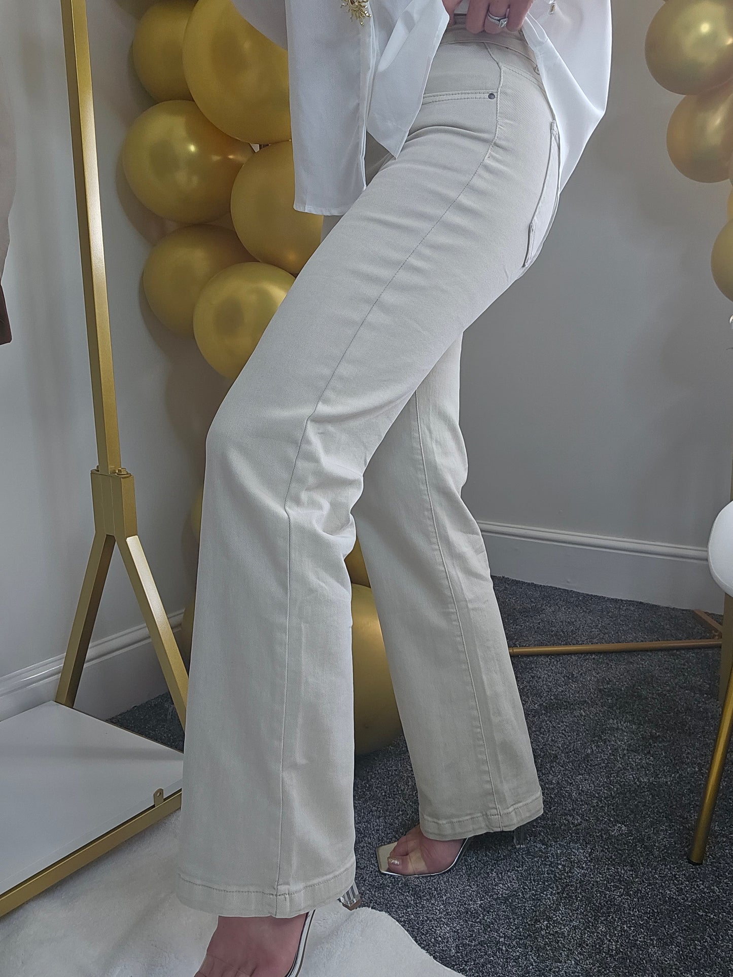 My Tina's Premium Wide Leg Jeans  - Ecru (choose your Size)