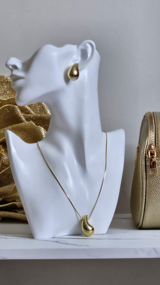 Teardrop Necklace & Earrings Set (Gold Tone)
