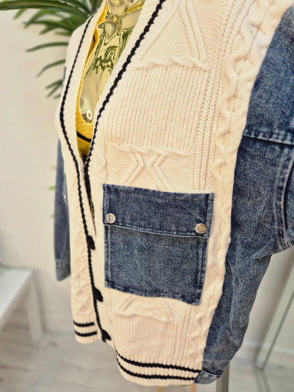 Callie Cable Cardigan with Denim - One Size - fits from Size 12 up to Size 18
