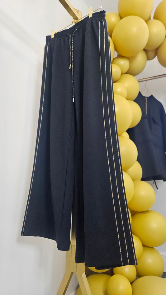 Sassy Metallic Wide Leg Pants - (Black) - One Size