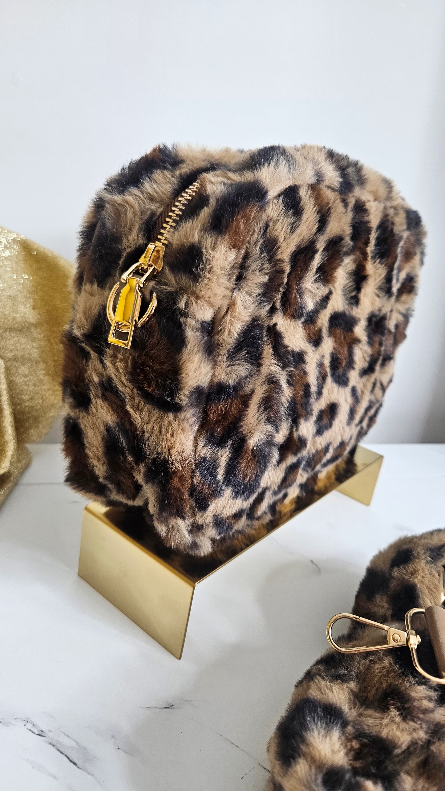 Oslo Leopard Faux Fur Bag - Chocolate Brown