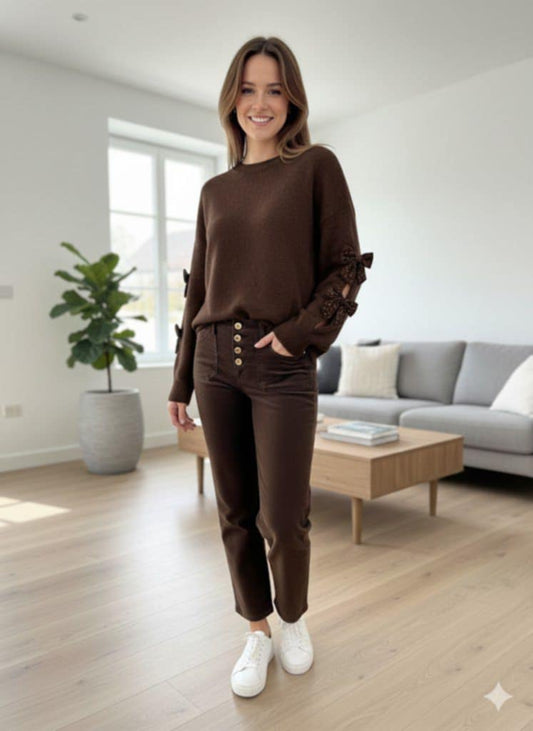 Belinda Bow Jumper - Chocolate