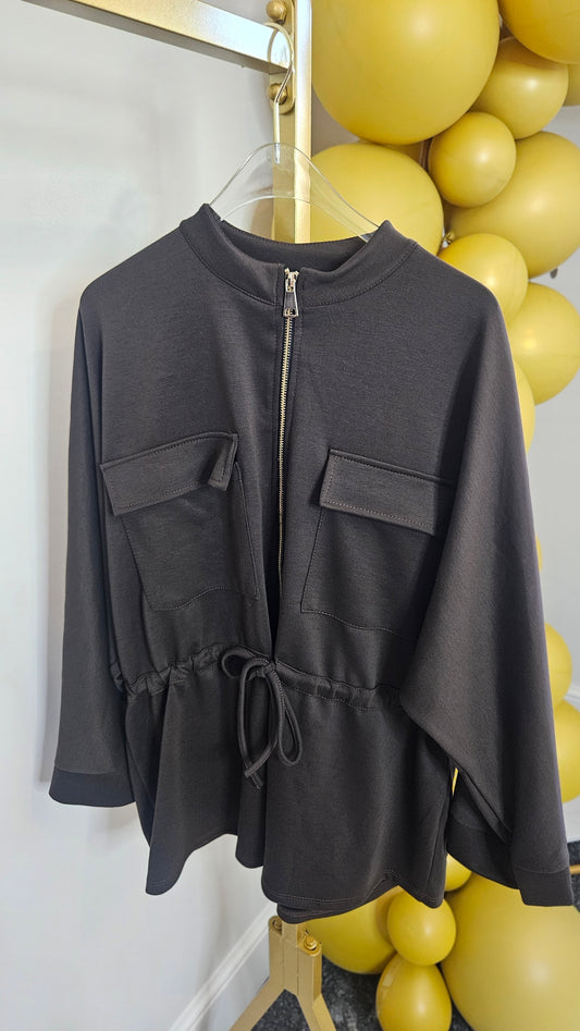 Sassy Drawstring Jacket - (Chocolate) - One Size