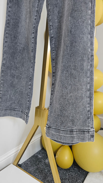 Jess Wide Leg Double Pocket Jeans - Grey Stonewash (choose your Size)