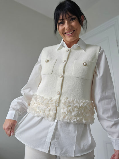 Rita Ruffle Shirt & Tank Set - (choose your Size) - Cream